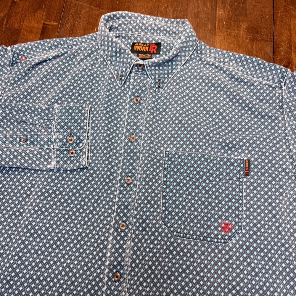 Ariat Work FR Shirt Mens XXXL Blue Geometric Flame Resistant HRC2 10017504